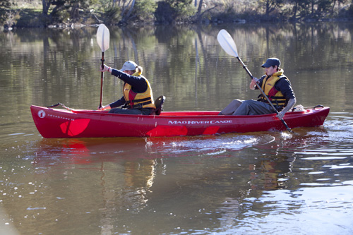 A two person canoe out on the Murrumbidgee River