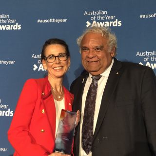 ACT Australian of the Year Virginia Haussegger AM with University of Canberra Chancellor Tom Calma