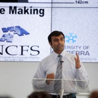 Past winner Bhavik Mehta delivers his winning pitch during the 2013 Research Festival’s Pitch for Funds