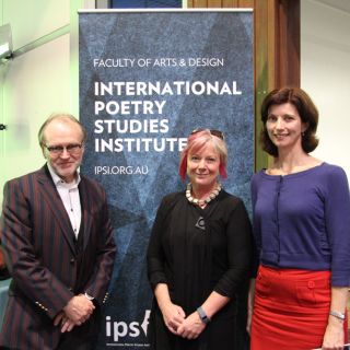 Vice-Chancellor Stephen Parker and Centre for Creative and Cultural Research director Jen Webb with runner-up UC Vice-Chancellor’s International Poetry Prize winner Lisa Brockwell