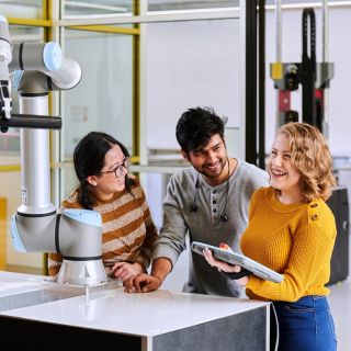 students around medical equipment