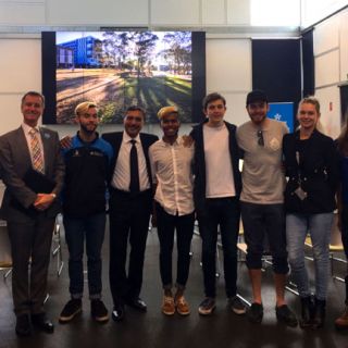 Vice Chancellor Professor Deep Saini pictured with students at the town hall meeting