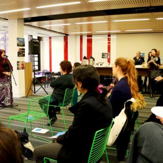 UC alumna Diana Abdel-Rahman was the special guest speaker at the University's UN World Refugee Day morning tea