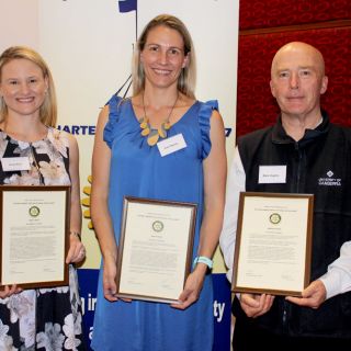 Holly Rice, Erin Stacey and Mark Hughes with their Rotary Vocational Excellence Awards