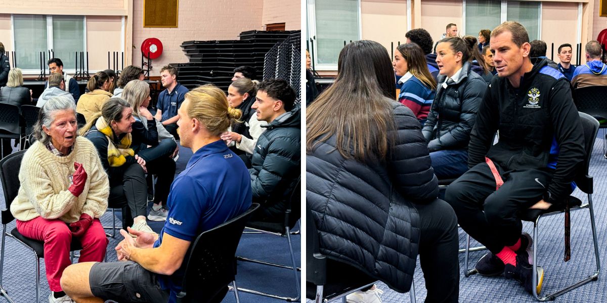 Students at a PE teacher networking event