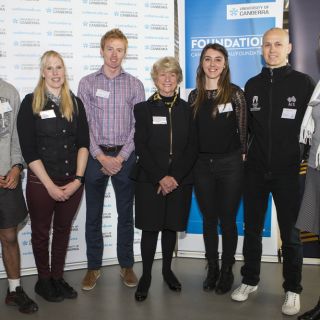 L-R: Damon Morton, Kathryn Ross, Tristan Thomas, Anne Foote, Allison Rice, Jonathan Goerlach and Melissa Breen. Photo: Michelle McAulay